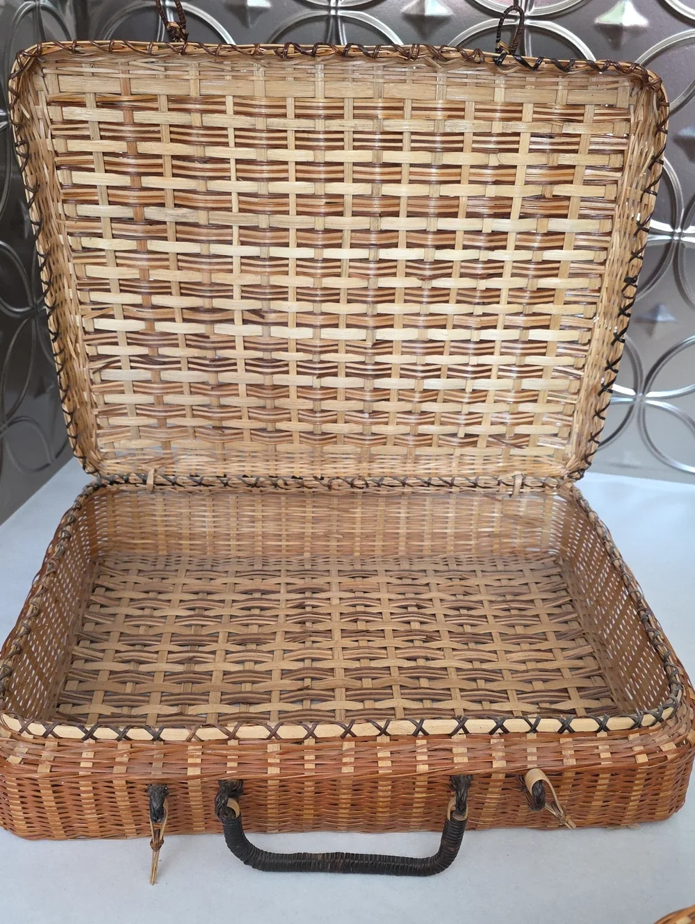 Vintage Nesting Wicker Rattan Suitcases Storage Baskets - Made in Philippines